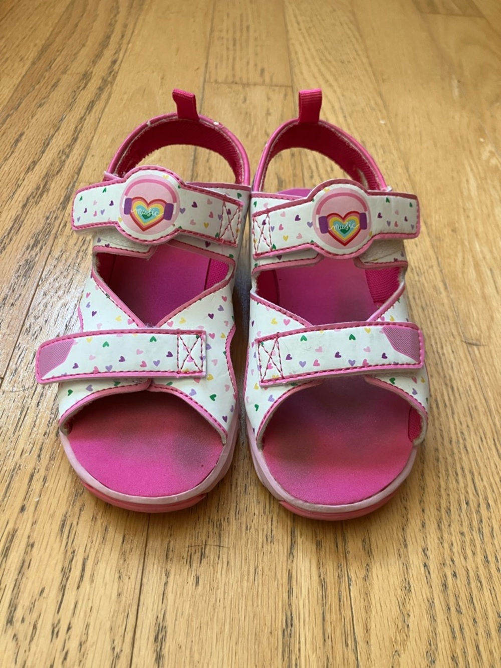 DreamWorks Pink Heart-Print Girls' Sandals with Rainbow Heart Badge